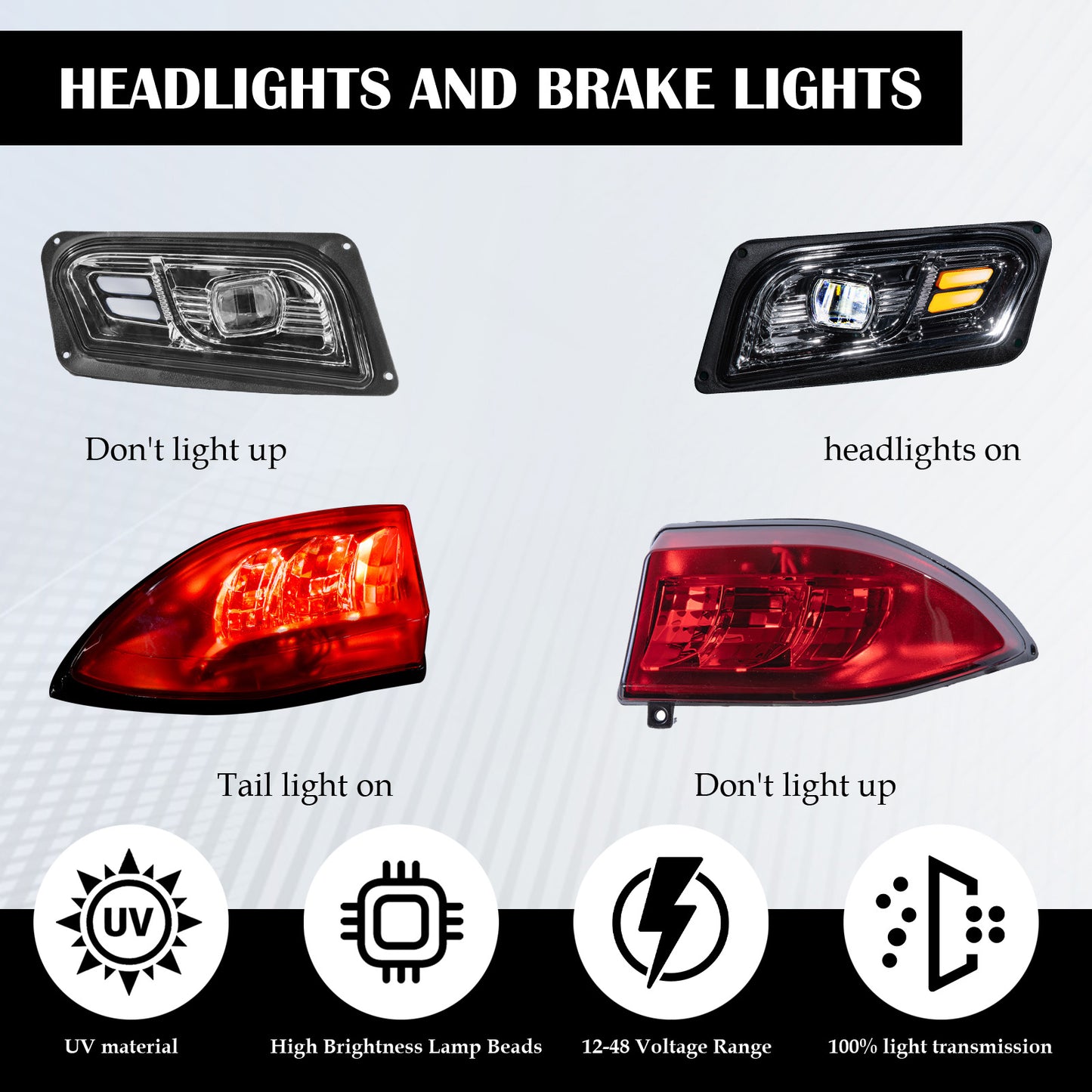 VPAHub Club Car Tempo LED Basic Light Kit 48V, 2 LED headlight, 2 LED taillight, 1 Basic wiring harness Instruction & hardware included