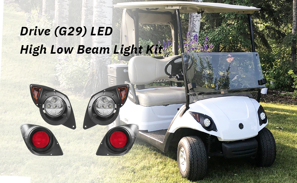 VPAHub Golf Cart Street Legal Light Kit (12V) Fit for Yamaha Drive(G29),LED High Low Beam headlight, LED taillight, Wiring harness, Deluxe turn signal switch, Horn, Wheel cover, Brake pad switch