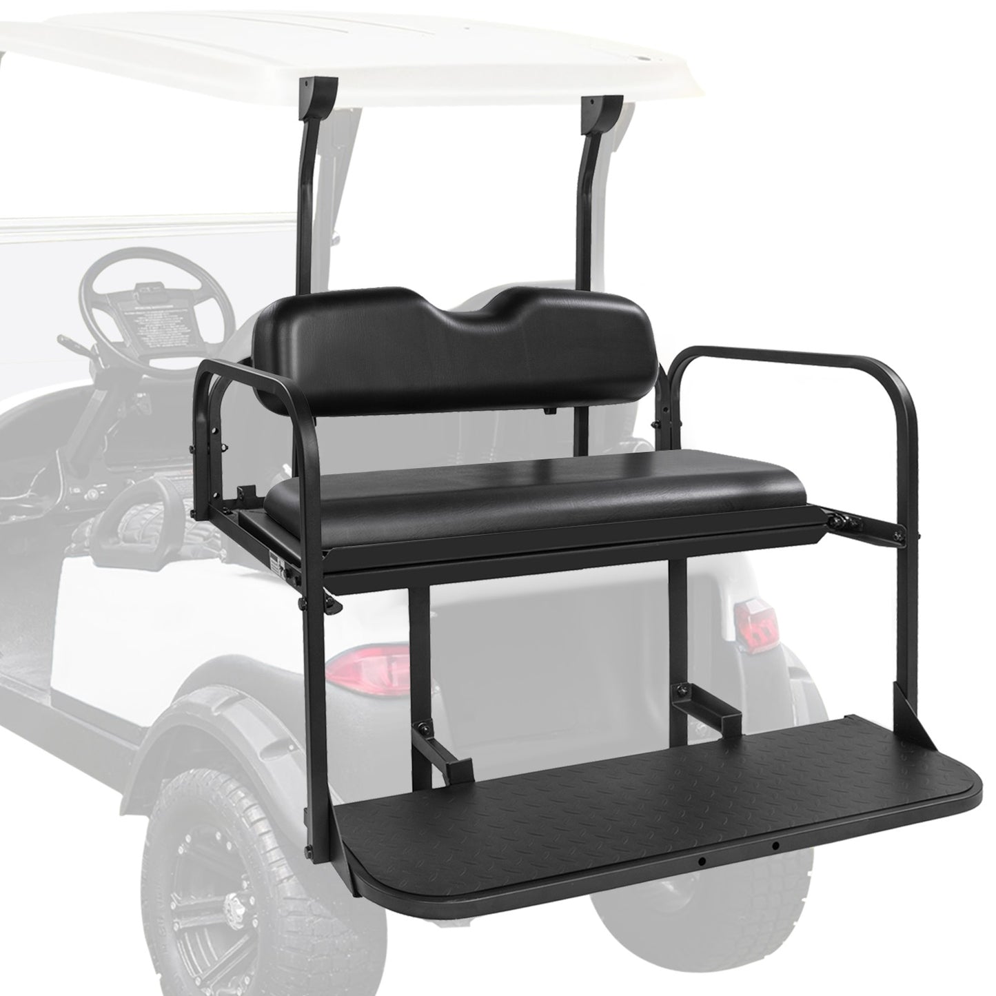 VPAHub Club Car Precedent/Tempo Flip Folding Black Seat Kit, Compatible with 2004-Up Gas or Electric Models, Black Cushions, Metal footrest