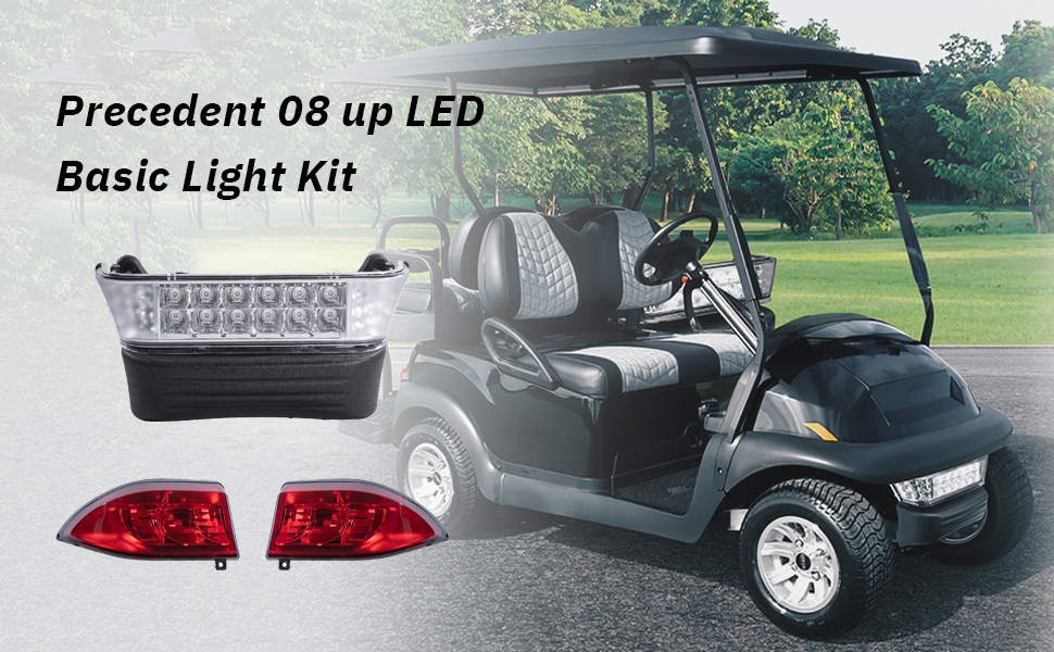 VPAHub Club Car Precedent LED Basic Light Kit -08 up 48V, 1 LED Headlight with bumper, 2 LED taillight, 1 bucket harness, 1 basic wire harness, 1 Fuse wire harness, instruction & hardware included