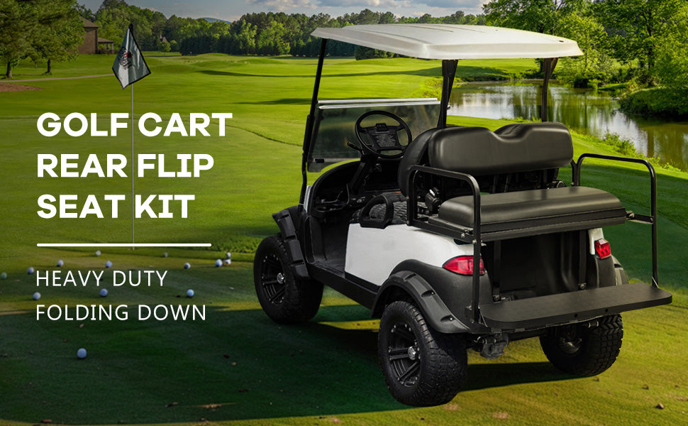 VPAHub Club Car Precedent/Tempo Flip Folding Black Seat Kit, Compatible with 2004-Up Gas or Electric Models, Black Cushions, Metal footrest