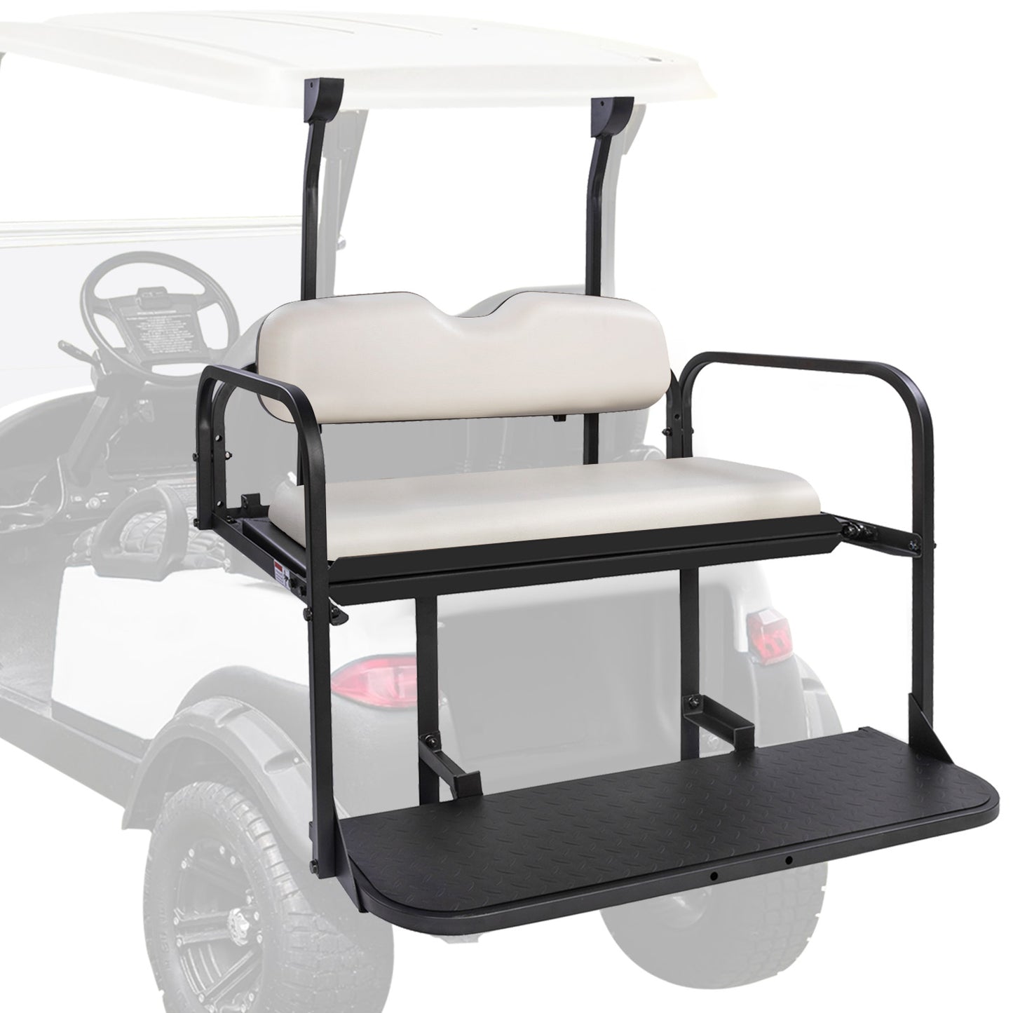 VPAHub Club Car Precedent/Tempo Flip Folding White Seat Kit, Compatible with 2004-Up Gas or Electric Models, White Cushions, Metal footrest