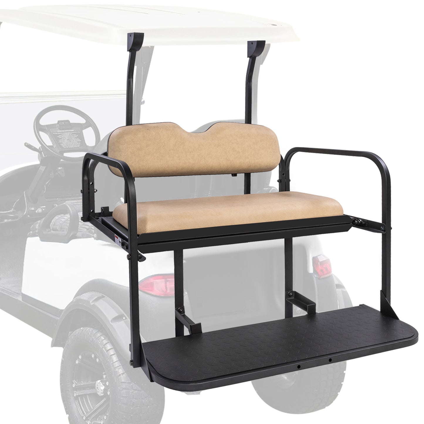 VPAHub Club Car Precedent/Tempo Flip Folding Beige Seat Kit, Compatible with 2004-Up Gas or Electric Models, Beige Cushions, Metal footrest