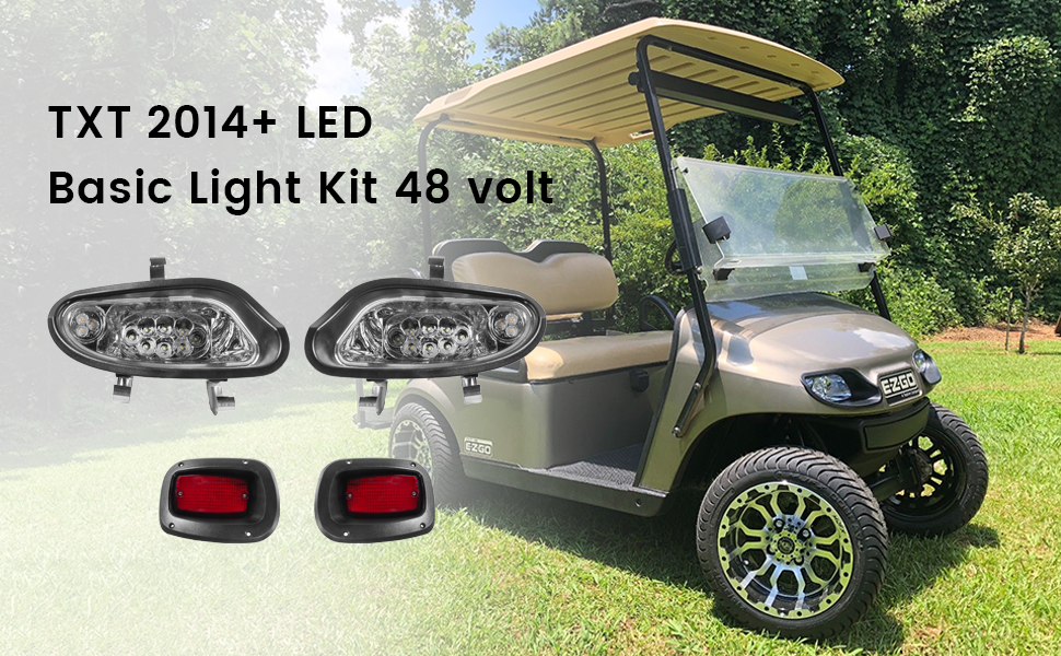 VPAHub EZGO TXT 2014+ Freedom LED Basic Light Kit 48V, 2 LED headlight, 2 LED taillight, 1 Basic wiring harness, instruction & hardware included