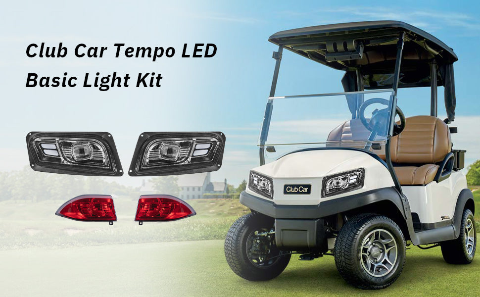 VPAHub Club Car Tempo LED Basic Light Kit 48V, 2 LED headlight, 2 LED taillight, 1 Basic wiring harness Instruction & hardware included