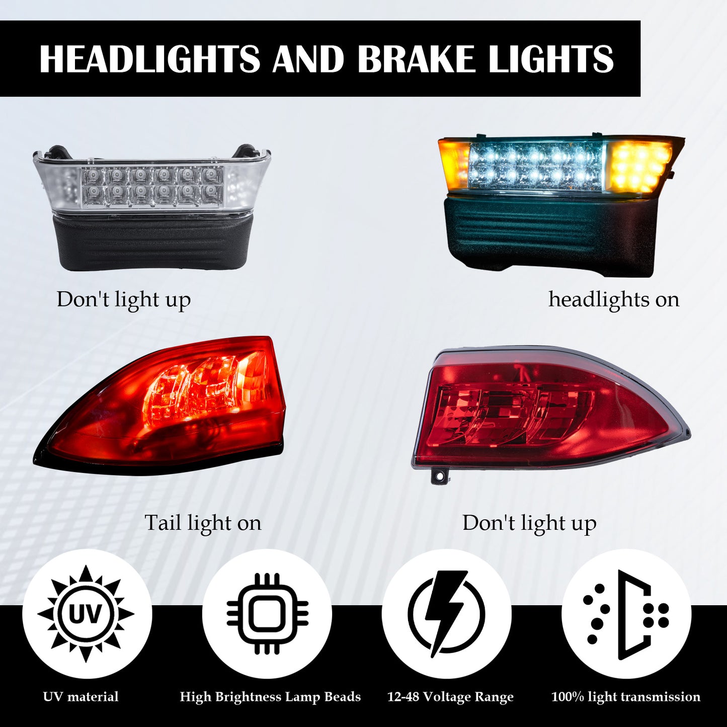 VPAHub Club Car Precedent LED Basic Light Kit (04-08) 48V, 1 LED Headlight with bumper, 2 LED taillight,1 basic wire harness, 1 Fuse wire harness, Instruction & hardware included