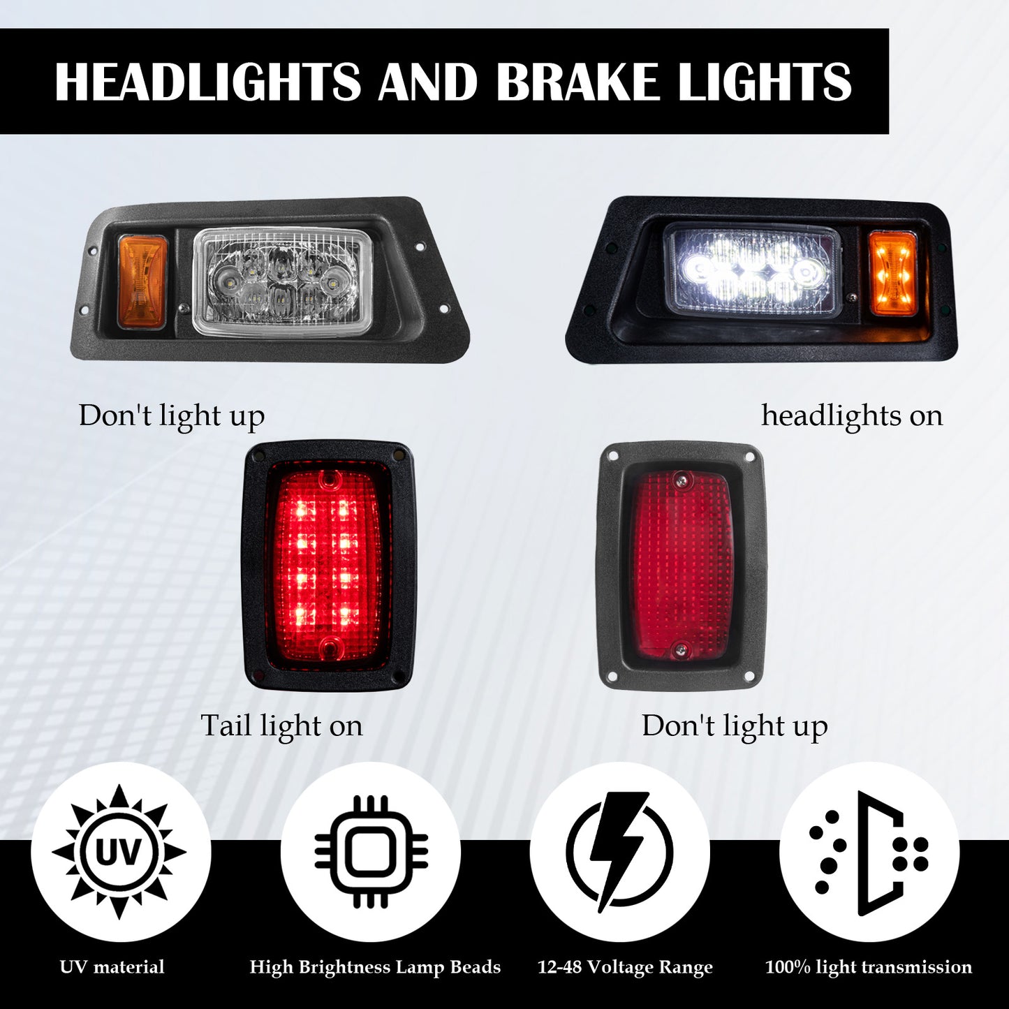 VPAHub Golf Cart Adjustable Light Kit (12V-48V) Fits Yamaha G14, G16, G19 G22, 2 LED headlight, 2 LED taillight, 1 Basic wiring harness Instruction & hardware includedh, Horn, Steering wheel cover
