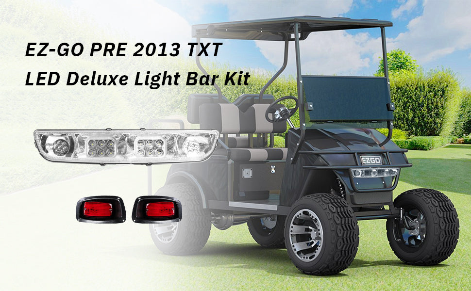 VPAHub EZGO TXT 1996-2013 LED Deluxe Light Bar Kit Street Legal 48V, High Low Beam Headlight with Daytime Running Lights, Taillights, Main wiring harness, Deluxe turn signal switch, Brake Pad, Horn
