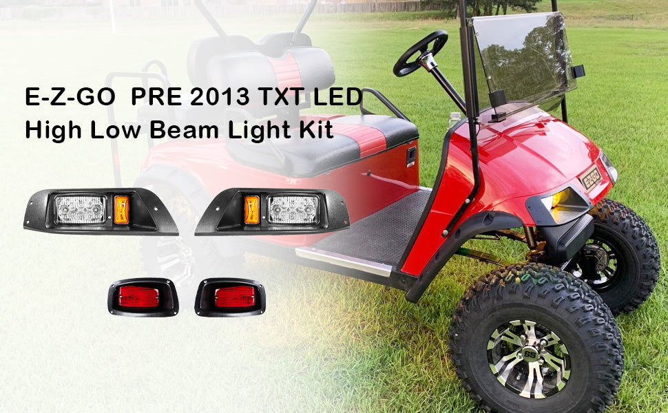 VPAHub EZGO TXT 1996-2013 LED Street Legal Light Kit 48V, LED High Low Beam headlight, LED taillight, Upgraded wiring harness, Deluxe turn signal switch, Horn, Steering wheel cover, Brake pad switch