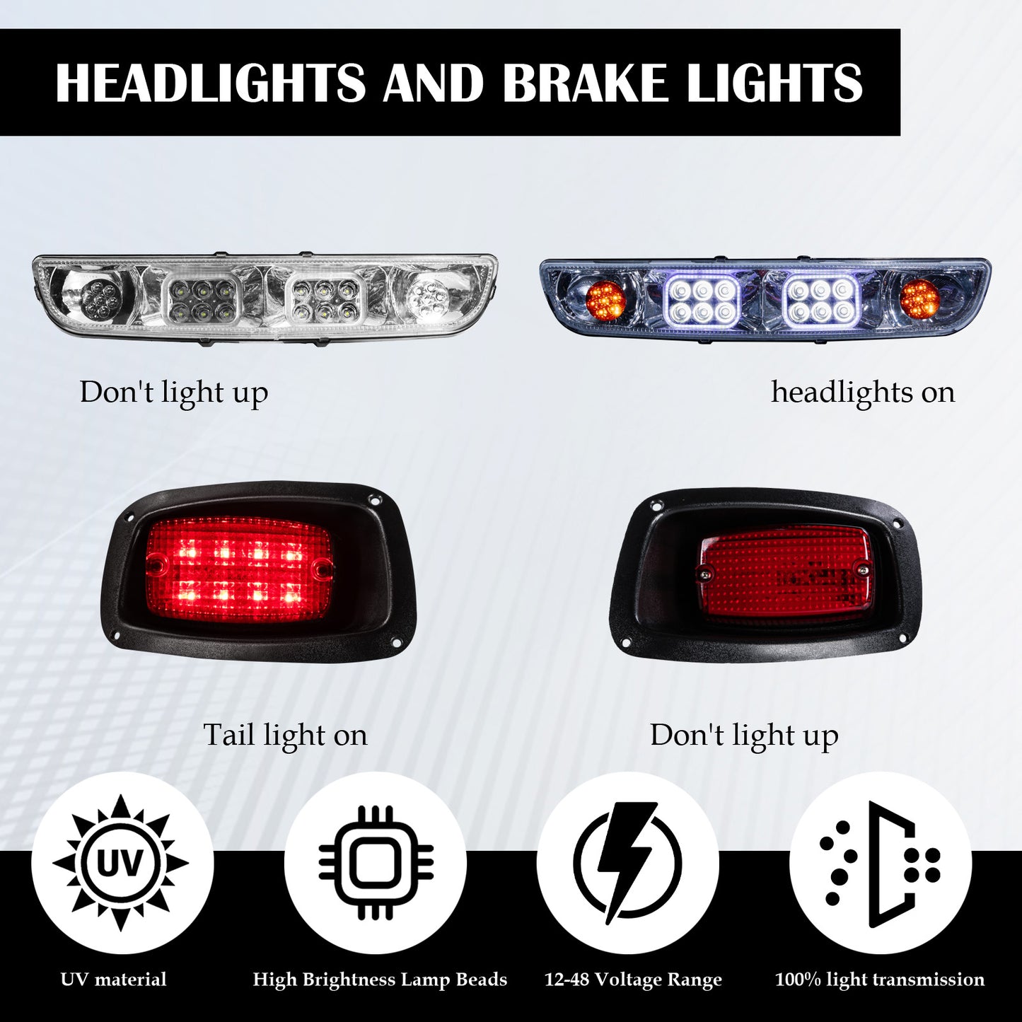 VPAHub EZGO TXT 1996-2013 LED Deluxe Light Bar Kit Street Legal 48V, High Low Beam Headlight with Daytime Running Lights, Taillights, Main wiring harness, Deluxe turn signal switch, Brake Pad, Horn