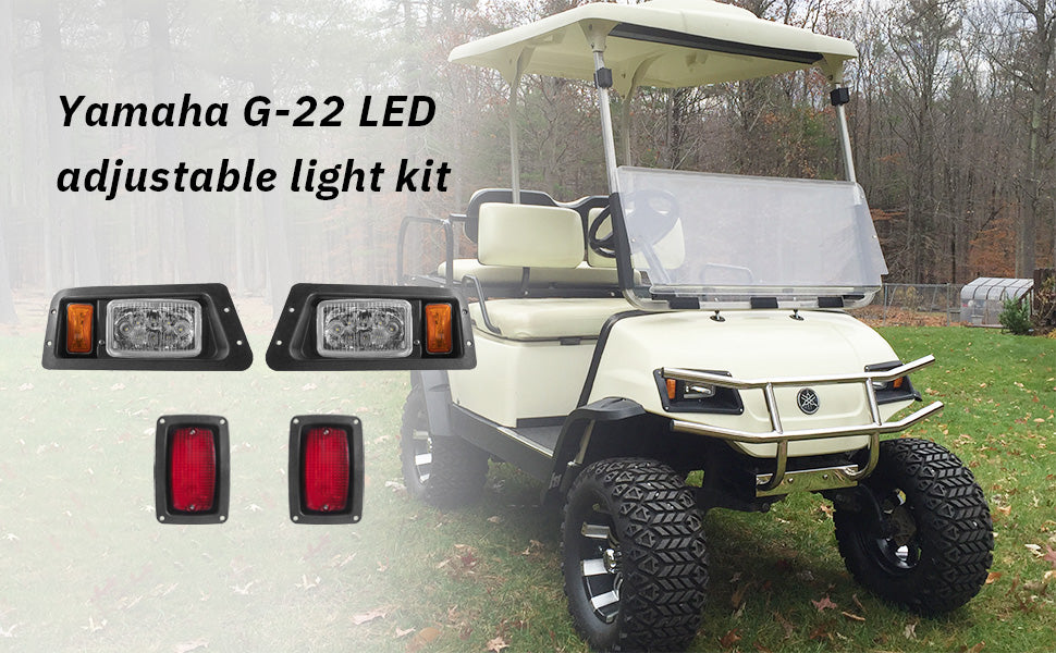 VPAHub Golf Cart Adjustable Light Kit (12V-48V) Fits Yamaha G14, G16, G19 G22, 2 LED headlight, 2 LED taillight, 1 Basic wiring harness Instruction & hardware includedh, Horn, Steering wheel cover