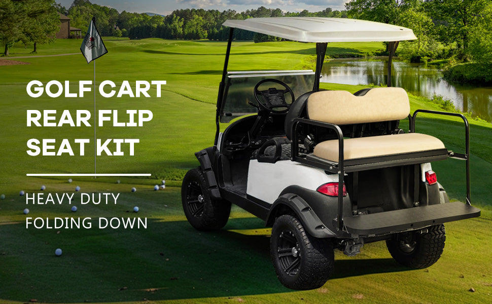 VPAHub Club Car Precedent/Tempo Flip Folding Beige Seat Kit, Compatible with 2004-Up Gas or Electric Models, Beige Cushions, Metal footrest