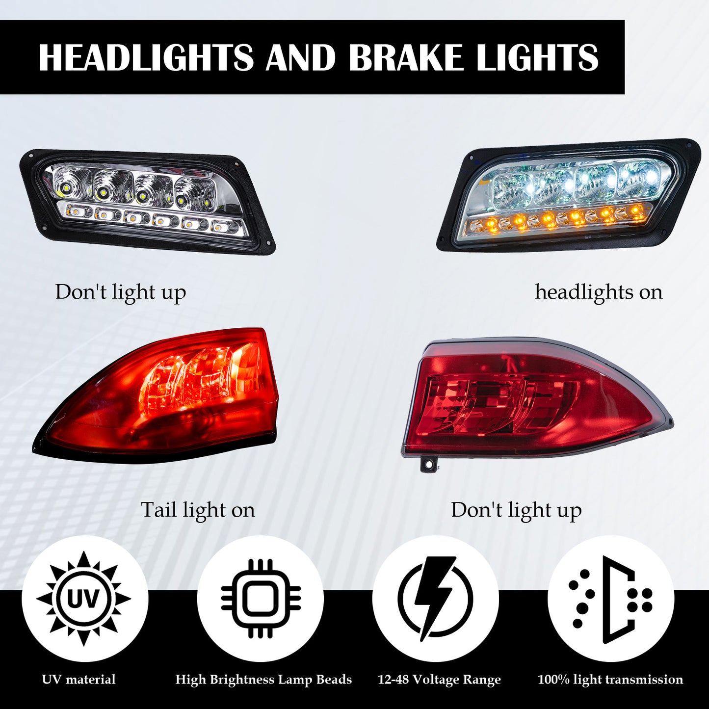 VPAHub Club Car Tempo LED Street Legal Light Kit 48V, LED High Low Beam headlight (OEM style), taillight, Upgraded wiring harness, Deluxe turn signal switch, Steering wheel cover, Brake pad switch