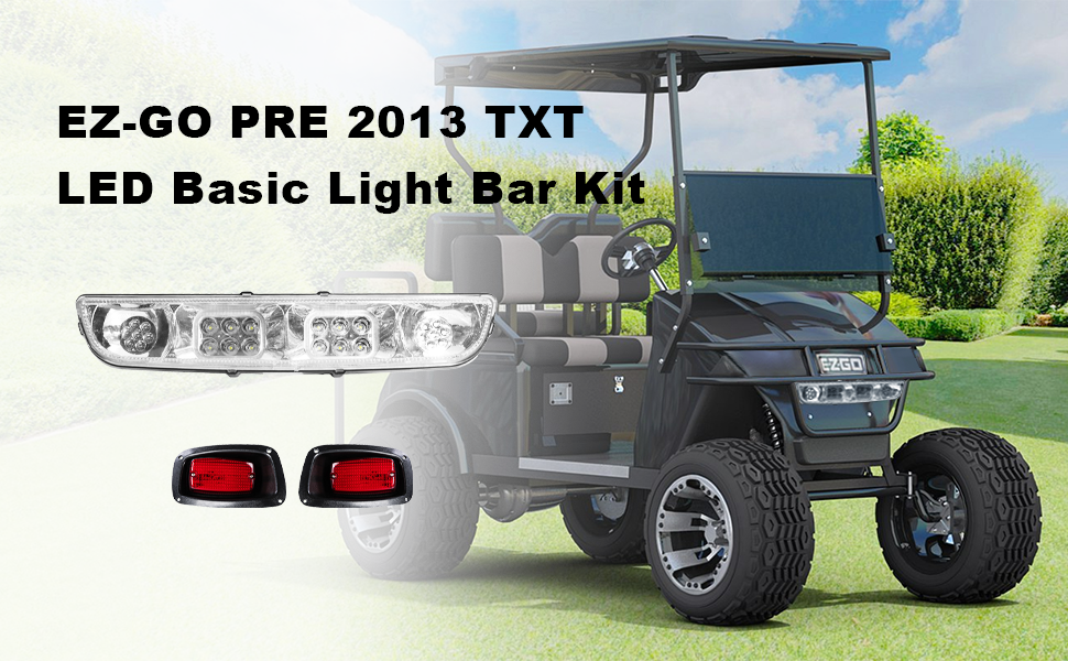 VPAHub EZGO TXT 1996-2013 LED Basic Light Bar Kit 48V, LED Headlight, LED Taillights, Main Wiring Harness, Stainless Mounting Screws Hardware Included