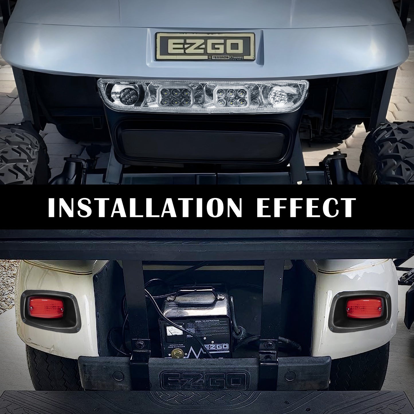 VPAHub EZGO TXT 1996-2013 LED Deluxe Light Bar Kit Street Legal 48V, High Low Beam Headlight with Daytime Running Lights, Taillights, Main wiring harness, Deluxe turn signal switch, Brake Pad, Horn