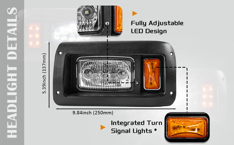 VPAHub Club Car DS LED Adjustable Light kit 48V, 2 LED headlight, 2 LED taillight, 1 Basic wiring harness, Instruction & hardware included