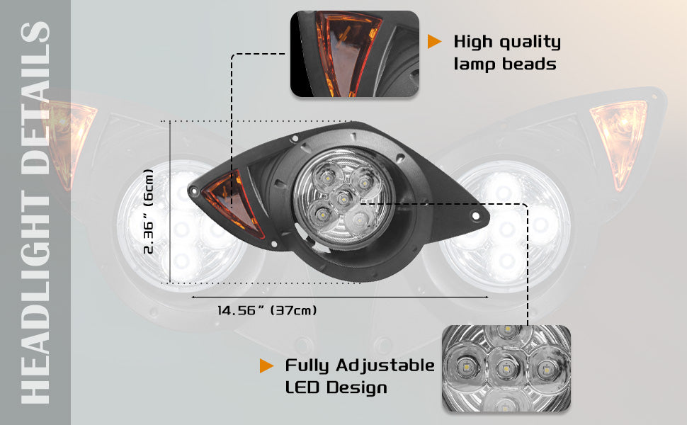 VPAHub Golf Cart Street Legal Light Kit (12V) Fit for Yamaha Drive(G29),LED High Low Beam headlight, LED taillight, Wiring harness, Deluxe turn signal switch, Horn, Wheel cover, Brake pad switch