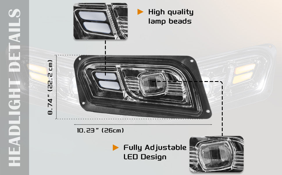 VPAHub Club Car Tempo LED Basic Light Kit 48V, 2 LED headlight, 2 LED taillight, 1 Basic wiring harness Instruction & hardware included