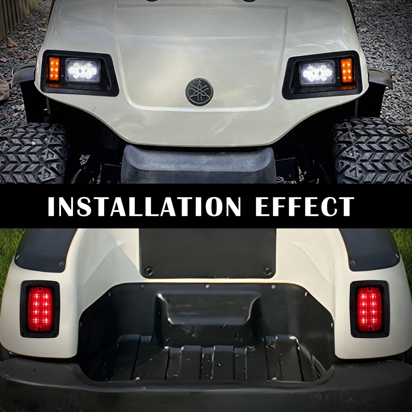 VPAHub Golf Cart Adjustable Light Kit (12V-48V) Fits Yamaha G14, G16, G19 G22, 2 LED headlight, 2 LED taillight, 1 Basic wiring harness Instruction & hardware includedh, Horn, Steering wheel cover