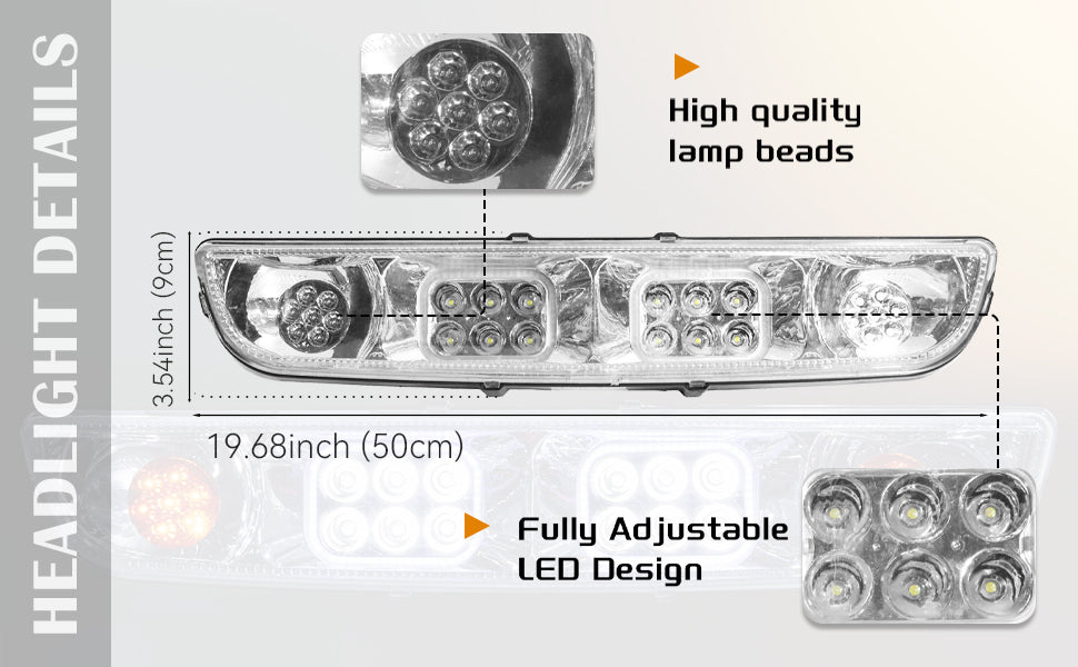 VPAHub EZGO TXT 1996-2013 LED Deluxe Light Bar Kit Street Legal 48V, High Low Beam Headlight with Daytime Running Lights, Taillights, Main wiring harness, Deluxe turn signal switch, Brake Pad, Horn