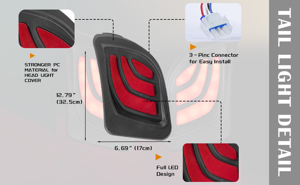 VPAHub Deluxe Light Kit Fit for YAMAHA Drive 2, LED headlight, LED taillight, Upgraded wiring harness, Deluxe turn signal switch, Horn, Steering wheel cover, Mechanical brake switch with bracket
