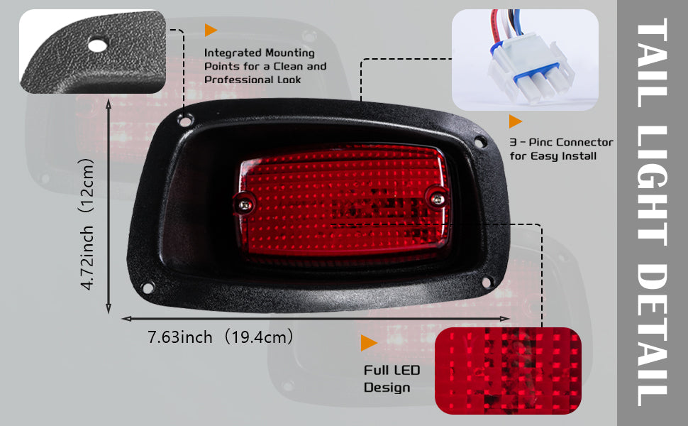 VPAHub EZGO TXT 1996-2013 LED Deluxe Light Bar Kit Street Legal 48V, High Low Beam Headlight with Daytime Running Lights, Taillights, Main wiring harness, Deluxe turn signal switch, Brake Pad, Horn
