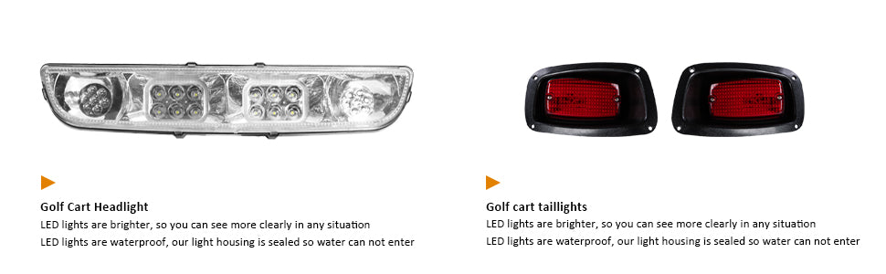 VPAHub EZGO TXT 1996-2013 LED Deluxe Light Bar Kit Street Legal 48V, High Low Beam Headlight with Daytime Running Lights, Taillights, Main wiring harness, Deluxe turn signal switch, Brake Pad, Horn