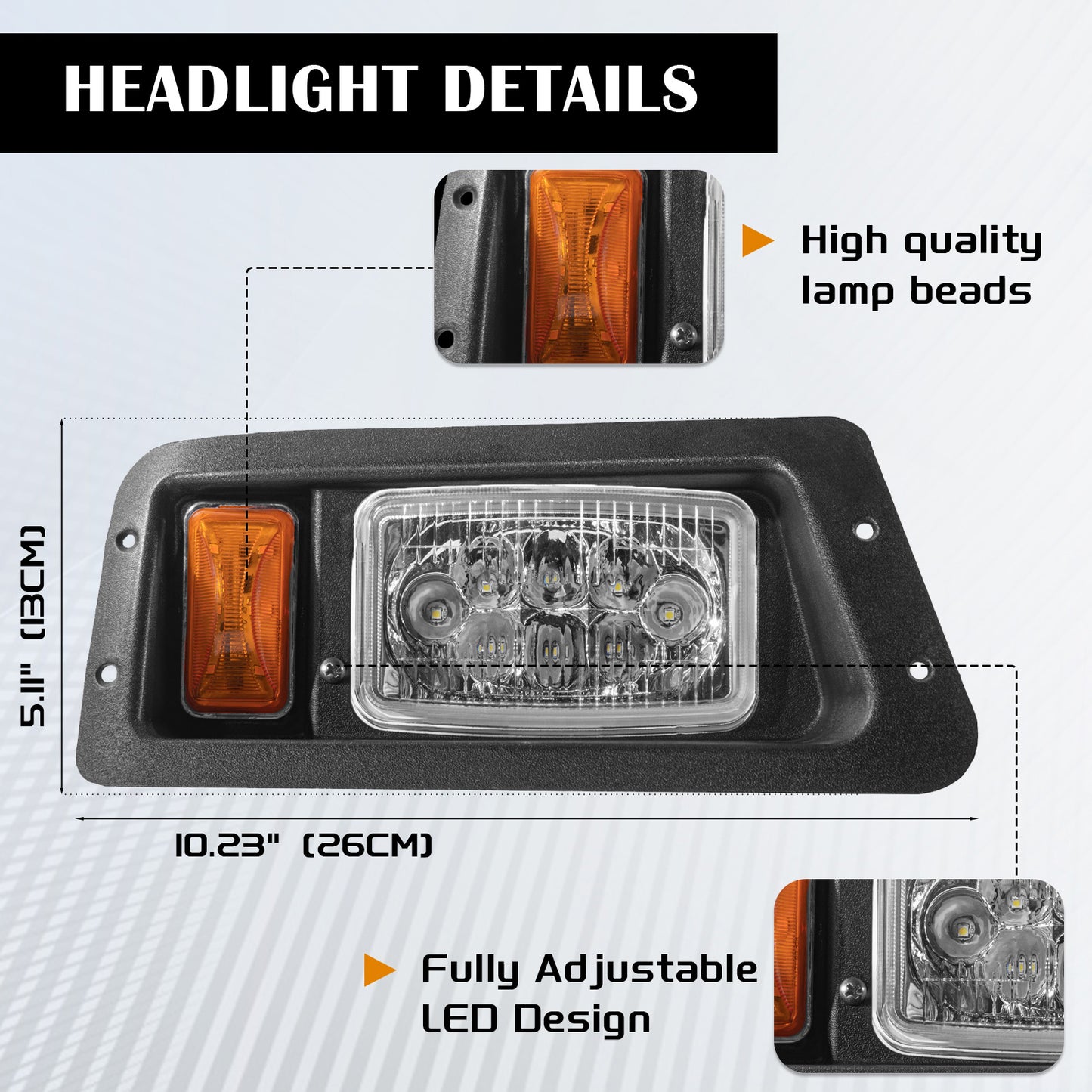 VPAHub Golf Cart Adjustable Light Kit (12V-48V) Fits Yamaha G14, G16, G19 G22, 2 LED headlight, 2 LED taillight, 1 Basic wiring harness Instruction & hardware includedh, Horn, Steering wheel cover
