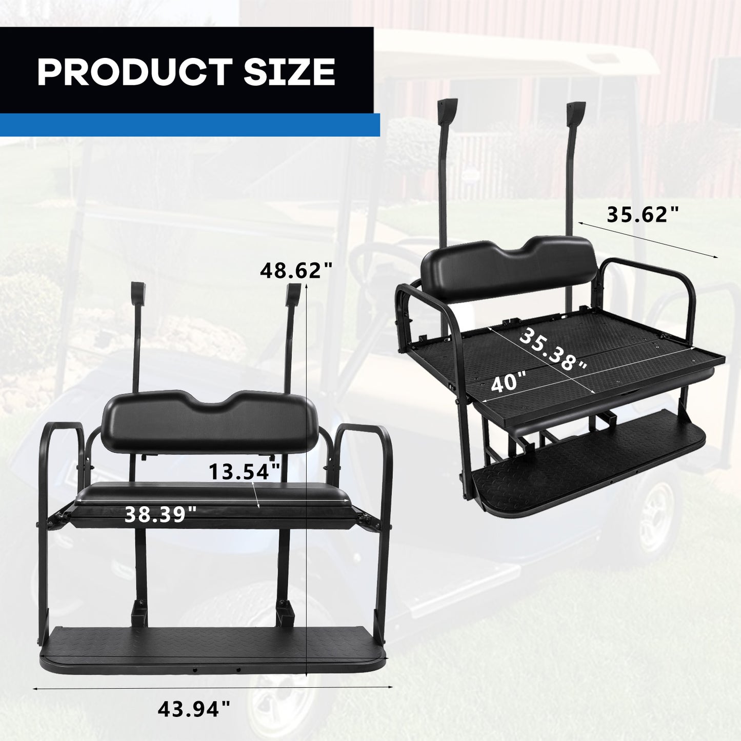 VPAHub Club Car Precedent/Tempo Flip Folding Black Seat Kit, Compatible with 2004-Up Gas or Electric Models, Black Cushions, Metal footrest