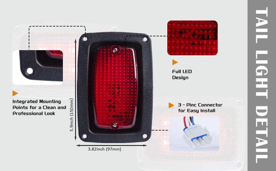 VPAHub Club Car DS LED Adjustable Light kit 48V, 2 LED headlight, 2 LED taillight, 1 Basic wiring harness, Instruction & hardware included