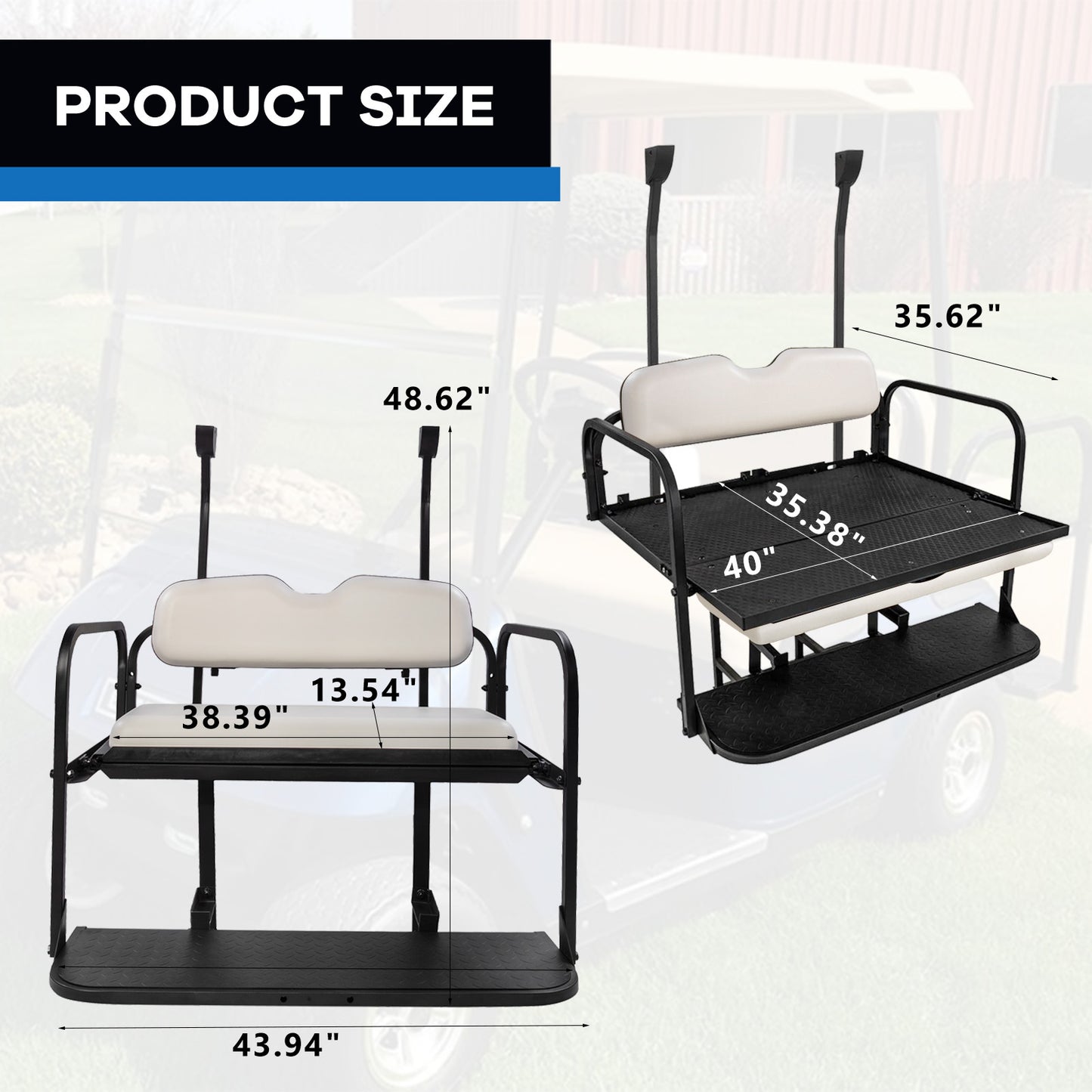 VPAHub Club Car Precedent/Tempo Flip Folding White Seat Kit, Compatible with 2004-Up Gas or Electric Models, White Cushions, Metal footrest