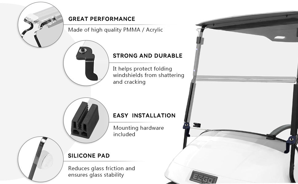 VPAHub EZGO TXT Pre 2013 Clear Golf Cart Windshield, Foldable and Thick Acrylic, Fits EZGO TXT 1995-2013