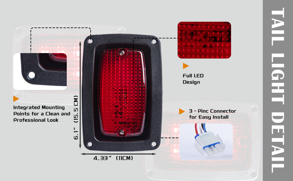VPAHub Golf Cart Adjustable Light Kit (12V-48V) Fits Yamaha G14, G16, G19 G22, 2 LED headlight, 2 LED taillight, 1 Basic wiring harness Instruction & hardware includedh, Horn, Steering wheel cover