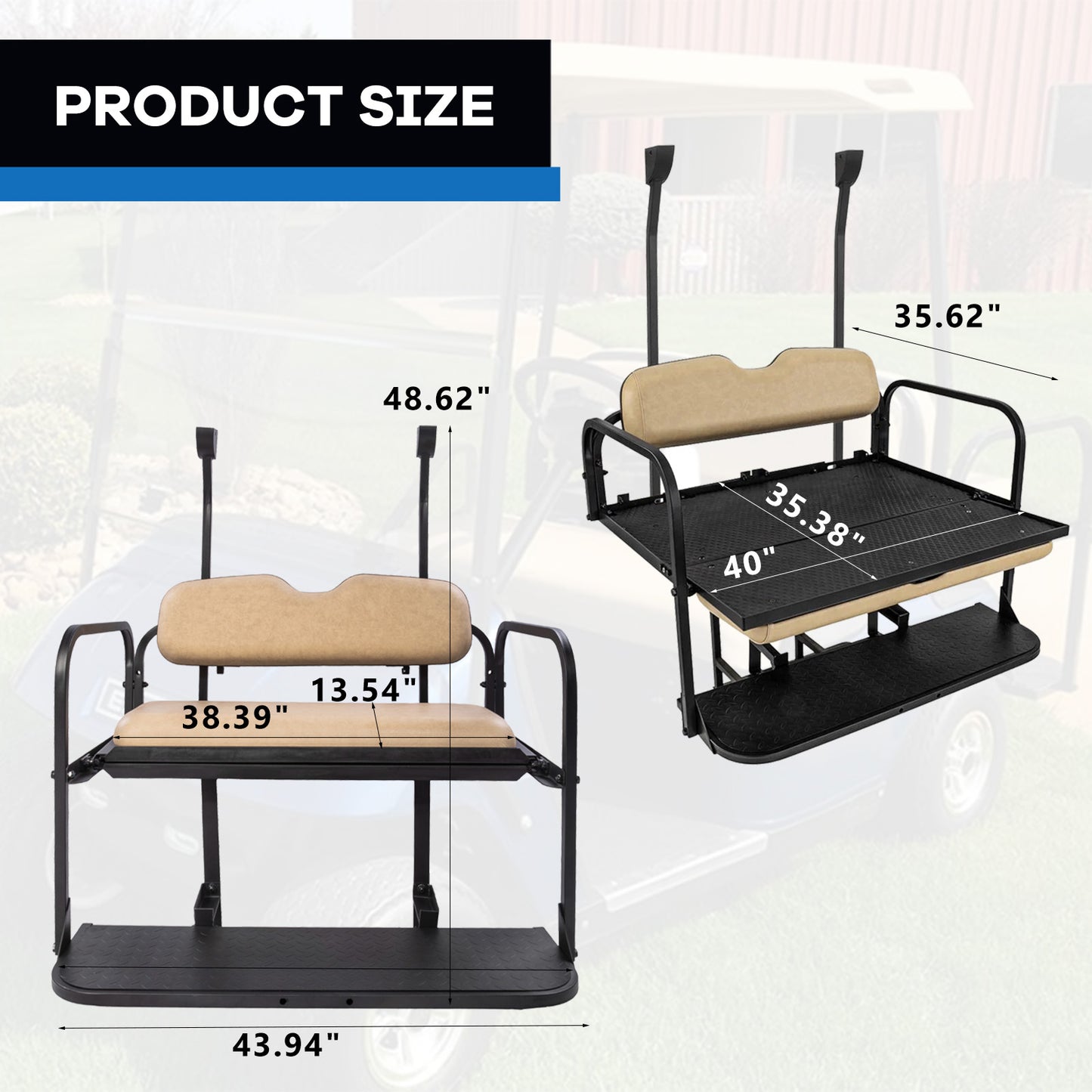 VPAHub Club Car Precedent/Tempo Flip Folding Beige Seat Kit, Compatible with 2004-Up Gas or Electric Models, Beige Cushions, Metal footrest