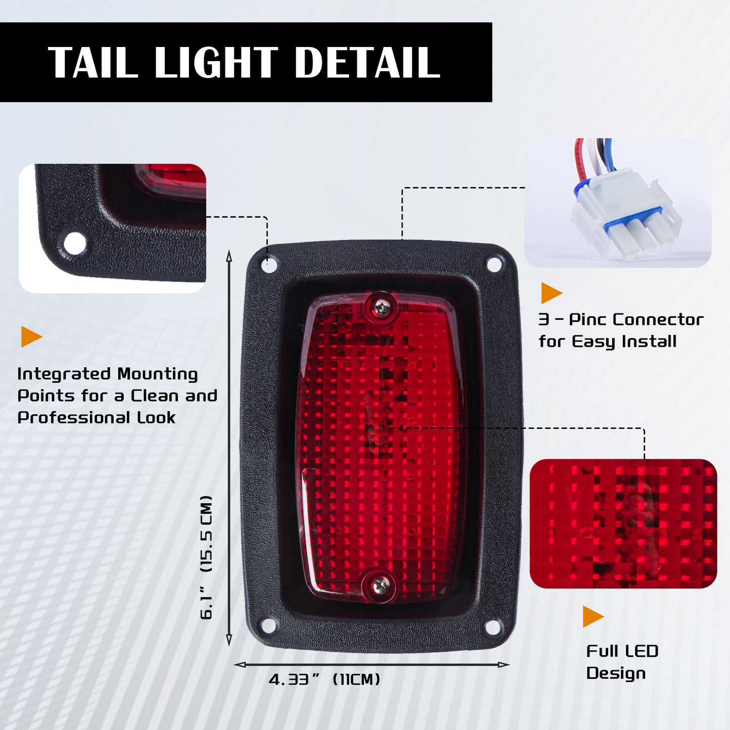 VPAHub Golf Cart Adjustable Light Kit (12V-48V) Fits Yamaha G14, G16, G19 G22, 2 LED headlight, 2 LED taillight, 1 Basic wiring harness Instruction & hardware includedh, Horn, Steering wheel cover