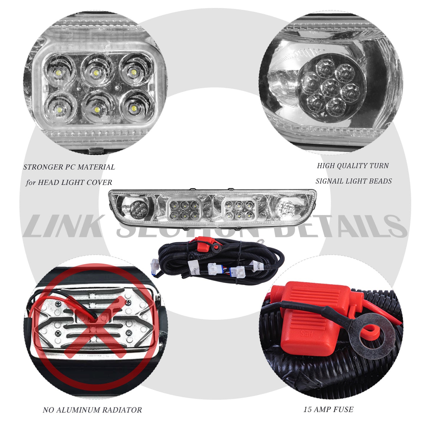 VPAHub EZGO TXT 1996-2013 LED Deluxe Light Bar Kit Street Legal 48V, High Low Beam Headlight with Daytime Running Lights, Taillights, Main wiring harness, Deluxe turn signal switch, Brake Pad, Horn