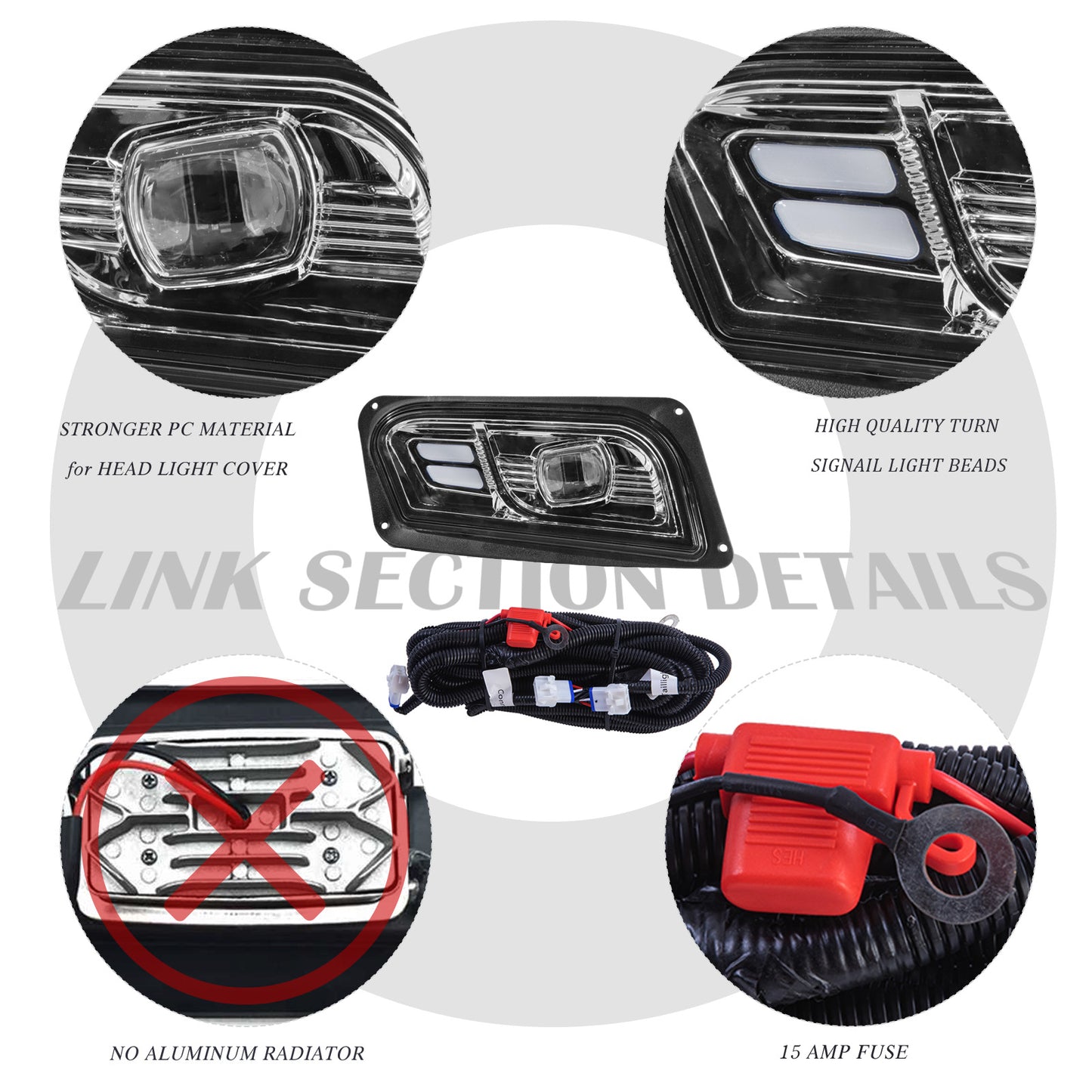 VPAHub Club Car Tempo LED Basic Light Kit 48V, 2 LED headlight, 2 LED taillight, 1 Basic wiring harness Instruction & hardware included