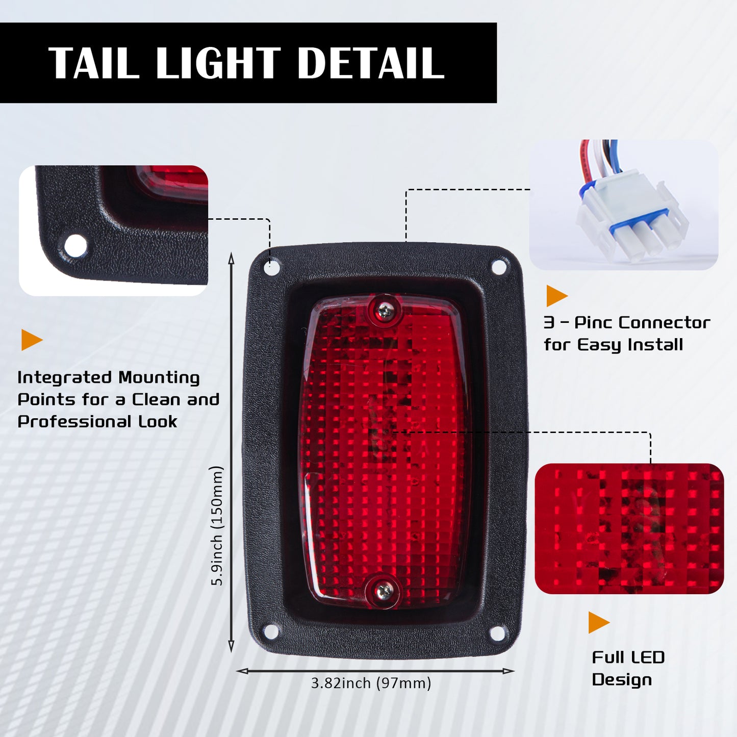 VPAHub Club Car DS LED Adjustable Light kit 48V, 2 LED headlight, 2 LED taillight, 1 Basic wiring harness, Instruction & hardware included