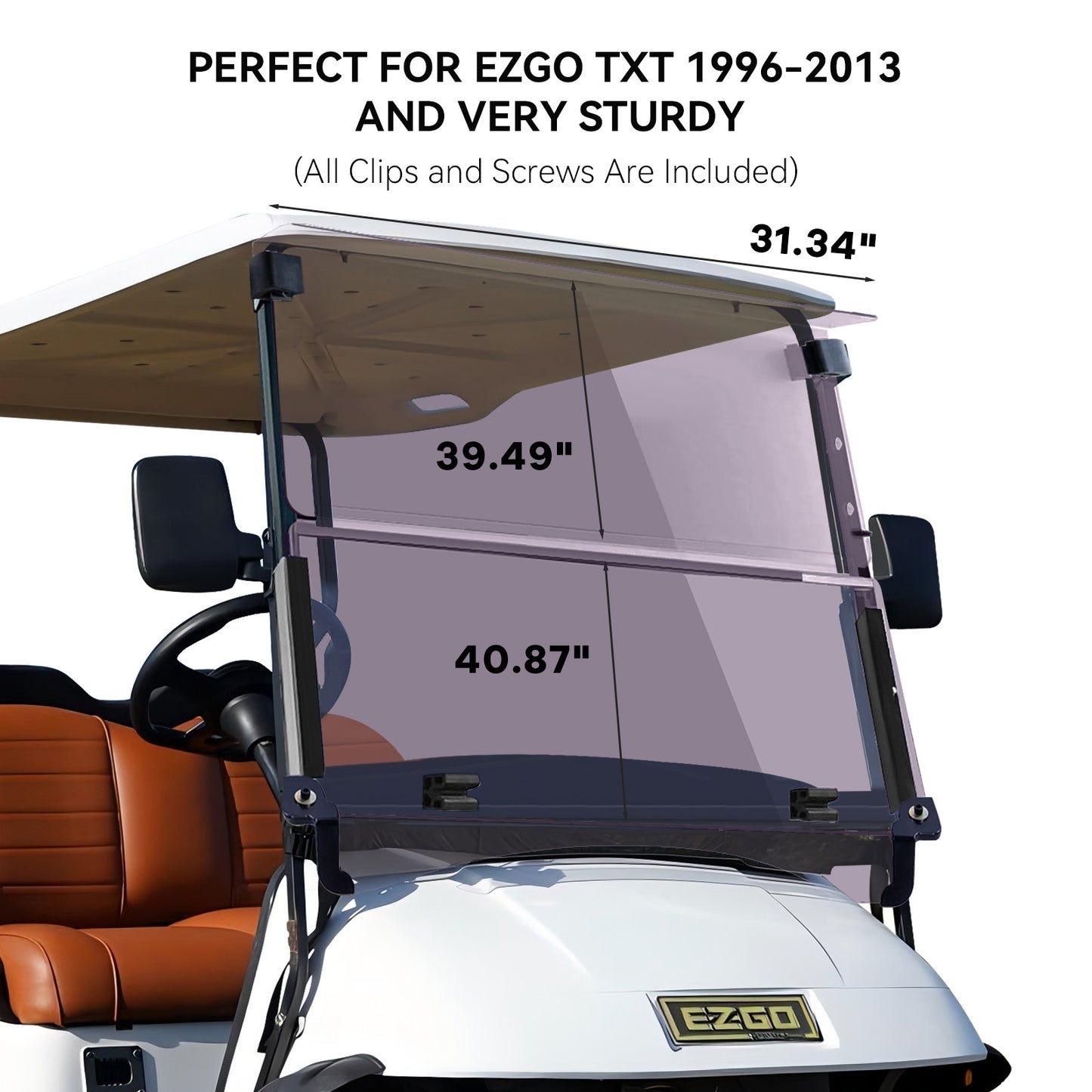 VPAHub EZGO TXT Pre 2013 Tinted Golf Cart Windshield, Foldable and Thick Acrylic, Fits EZGO TXT 1995-2013