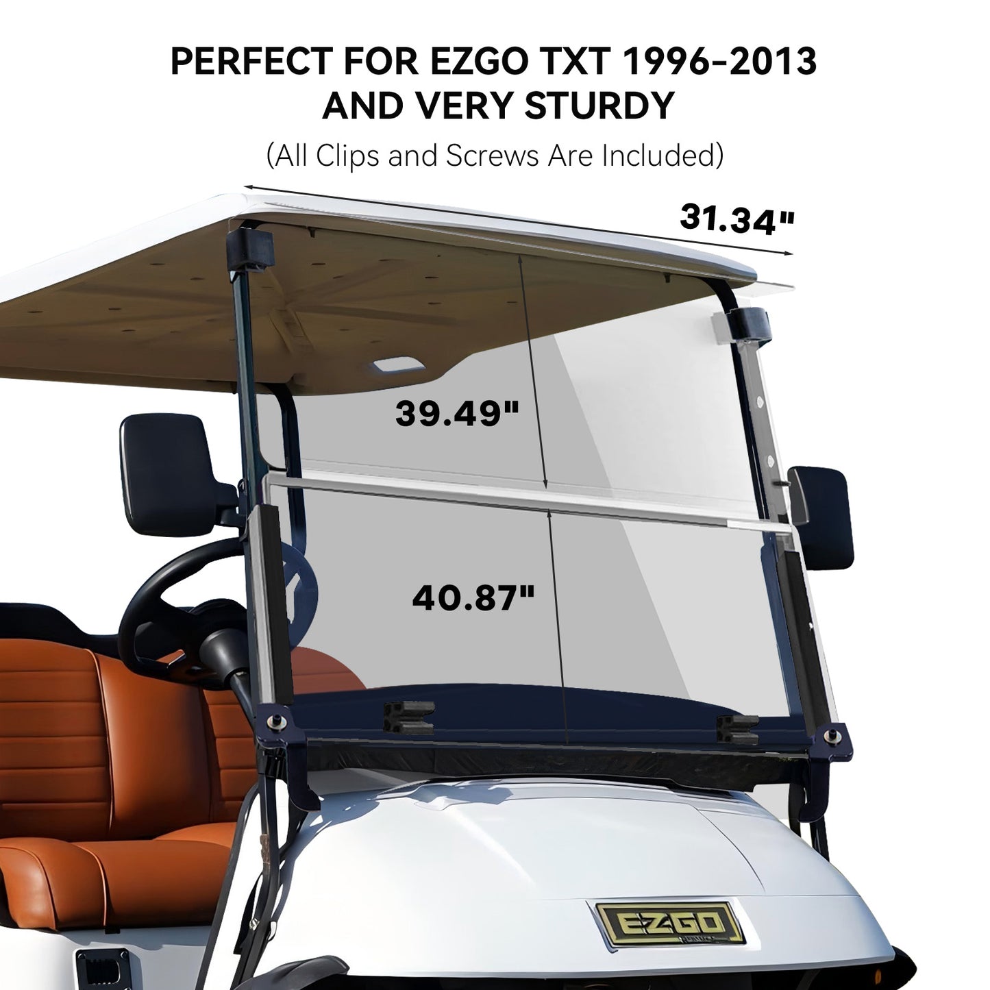 VPAHub EZGO TXT Pre 2013 Clear Golf Cart Windshield, Foldable and Thick Acrylic, Fits EZGO TXT 1995-2013
