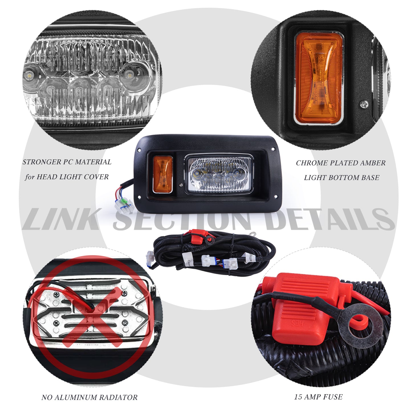 VPAHub Club Car DS LED Adjustable Light kit 48V, 2 LED headlight, 2 LED taillight, 1 Basic wiring harness, Instruction & hardware included