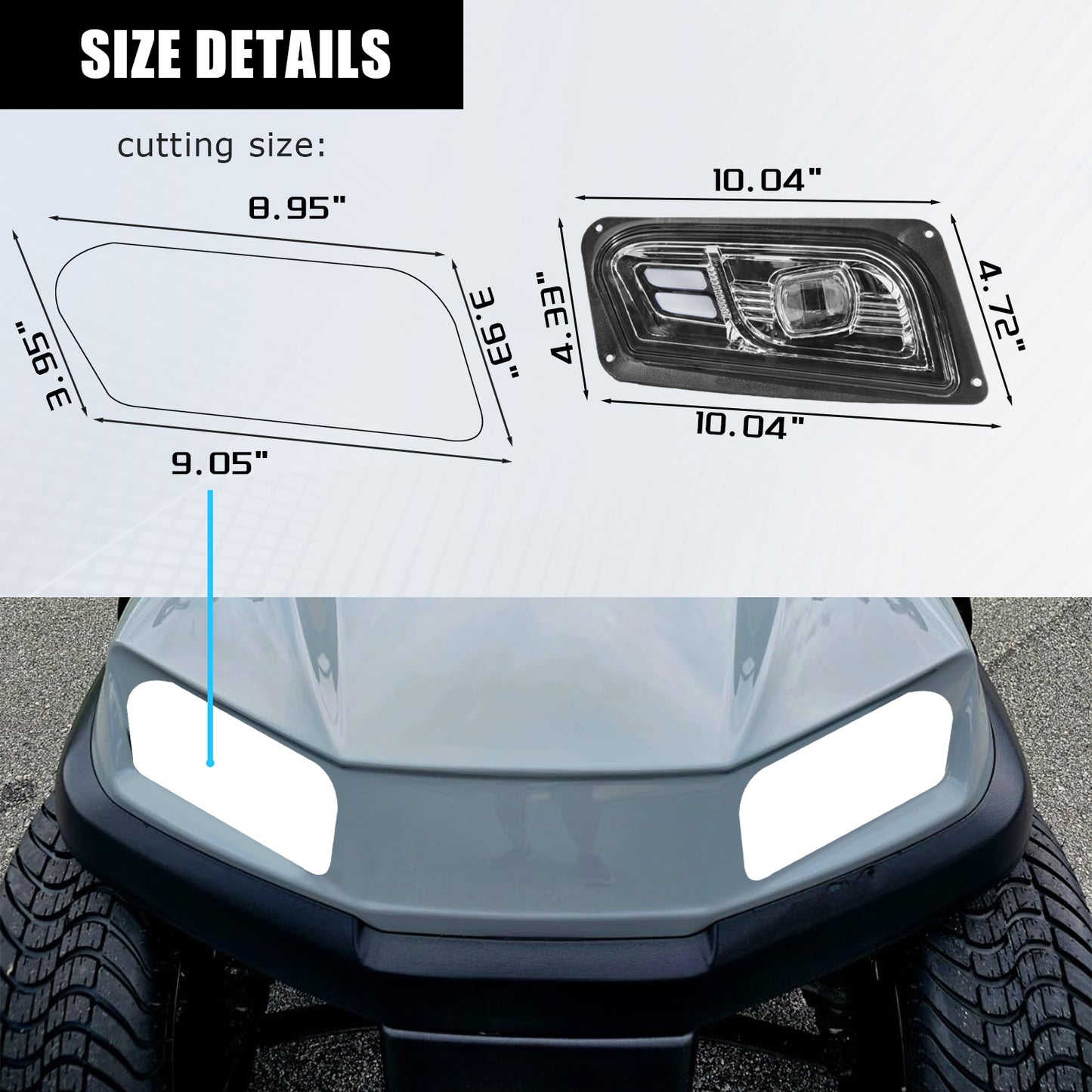 VPAHub Club Car Tempo LED Basic Light Kit 48V, 2 LED headlight, 2 LED taillight, 1 Basic wiring harness Instruction & hardware included
