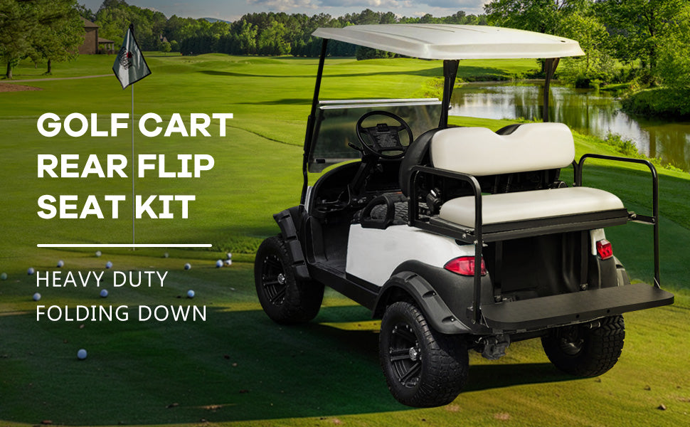 VPAHub Club Car Precedent/Tempo Flip Folding White Seat Kit, Compatible with 2004-Up Gas or Electric Models, White Cushions, Metal footrest