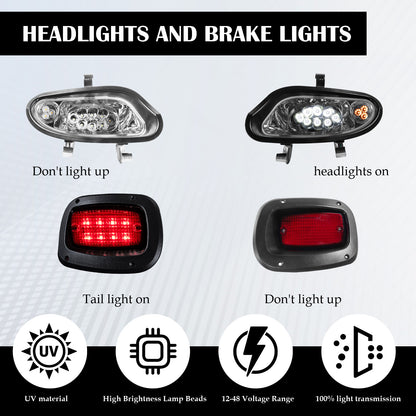 VPAHub EZGO TXT FREEDOM 2014+ LED Street Legal Light Kit 48V, LED High Low Beam headlight, LED taillight, Upgraded wiring harness, Deluxe turn signal switch,Horn, Steering wheel cover