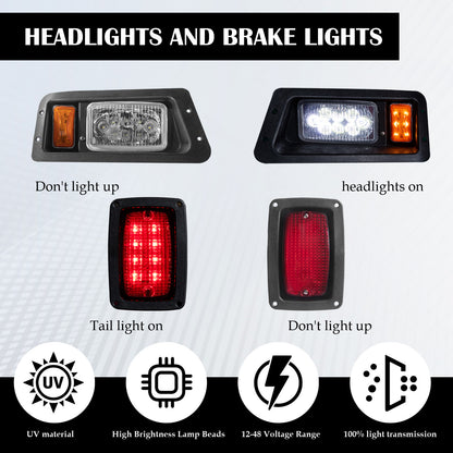 VPAHub Golf Cart Adjustable Light Kit (12V-48V) Fits Yamaha G14, G16, G19 G22, 2 LED headlight, 2 LED taillight, 1 Basic wiring harness Instruction & hardware includedh, Horn, Steering wheel cover