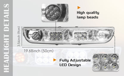 VPAHub EZGO TXT 1996-2013 LED Deluxe Light Bar Kit Street Legal 48V, High Low Beam Headlight with Daytime Running Lights, Taillights, Main wiring harness, Deluxe turn signal switch, Brake Pad, Horn