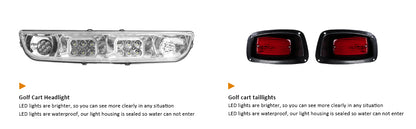 VPAHub EZGO TXT 1996-2013 LED Deluxe Light Bar Kit Street Legal 48V, High Low Beam Headlight with Daytime Running Lights, Taillights, Main wiring harness, Deluxe turn signal switch, Brake Pad, Horn
