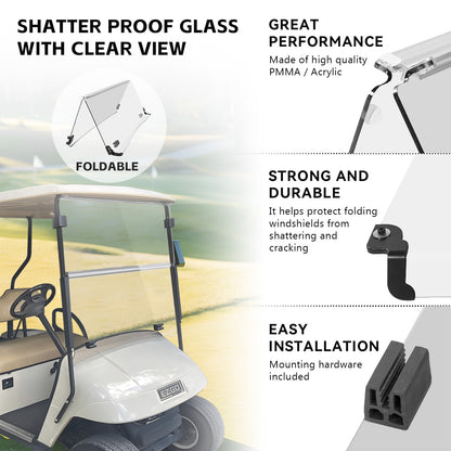 VPAHub EZGO TXT Pre 2013 Clear Golf Cart Windshield, Foldable and Thick Acrylic, Fits EZGO TXT 1995-2013