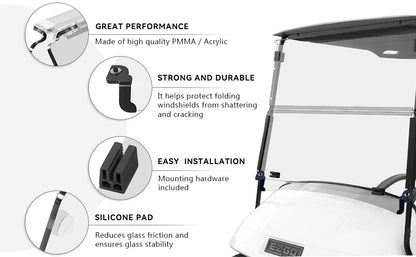 VPAHub EZGO TXT Pre 2013 Clear Golf Cart Windshield, Foldable and Thick Acrylic, Fits EZGO TXT 1995-2013