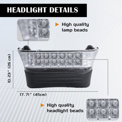 VPAHub Club Car Precedent LED Basic Light Kit -08 up 48V, 1 LED Headlight with bumper, 2 LED taillight, 1 bucket harness, 1 basic wire harness, 1 Fuse wire harness, instruction & hardware included